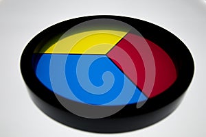 Disk with 3 primary colors, (yellow, blue and red) on a white ba