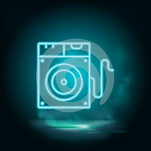 Disk , drive vector blue neon icon