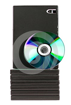 Disk and DVD boxes on white