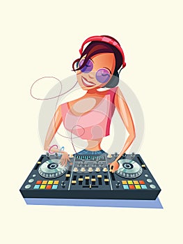 Disk jockey girl vector illustration isolated on white background