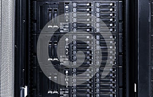 Disk storage blades in the mainframe server room