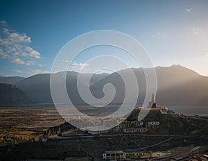 Diskit Monastery Buddha Statue, Nubra Valley, Leh Ladakh overlooking city
