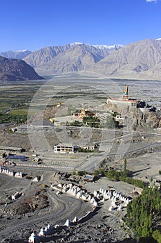 Diskit Monastery or Diskit Gompa is the oldest and largest Buddhist monastery. Nubra Valley of Ladakh, India