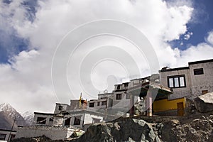 Diskit Monastery Galdan Tashi Chuling Gompa in Hunder or Hundar village of nubra tehsil valley at Leh Ladakh in India