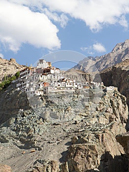 Diskit monastery panorama at sunny day in Nubra valley