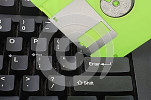 A diskket on the enter key pad is concept to safe save a datas.
