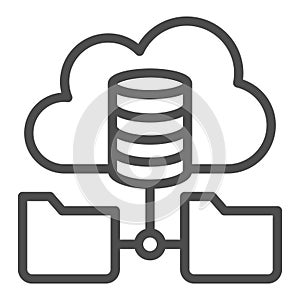 Disks array with folders in cloud storage line icon, osint analytics concept. Vector graphics. Cloud technologies sign