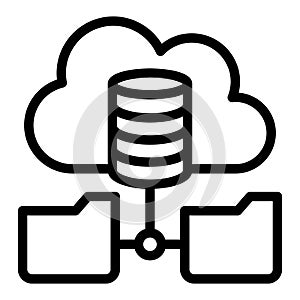 Disks array with folders in cloud storage line icon, osint analytics concept. Vector graphics. Cloud technologies sign