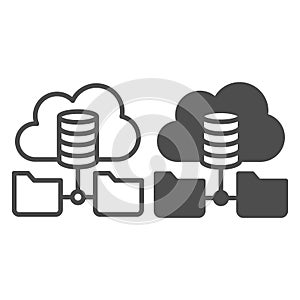 Disks array with folders in cloud storage line and solid icon, osint analytics concept. Vector graphics. Cloud