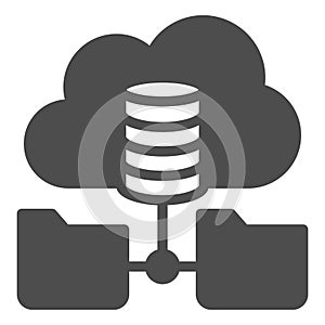 Disks array with folders in cloud storage solid icon, osint analytics concept. Vector graphics. Cloud technologies sign