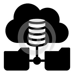 Disks array with folders in cloud storage solid icon, osint analytics concept. Vector graphics. Cloud technologies sign