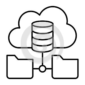 Disks array with folders in cloud storage thin line icon, osint analytics concept. Vector graphics. Cloud technologies