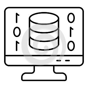 Disks on monitor screen thin line icon, data encryption and storage concept. Vector graphics. Digital backup sign on