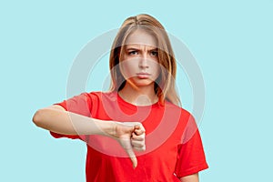 Dislike gesture refusal sign woman thumb down