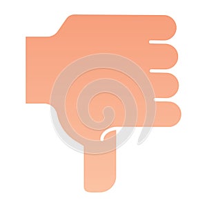 Dislike hand flat icon. Thumb down vector illustration isolated on white. Unlike hand gesture gradient style design