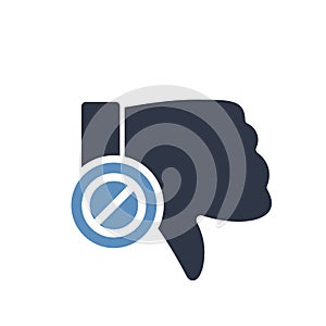 Dislike icon, gestures icon with not allowed sign. Dislike icon and block, forbidden, prohibit symbol