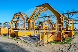 Dismantled yellow huge cranes