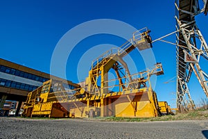 Dismantled yellow huge cranes