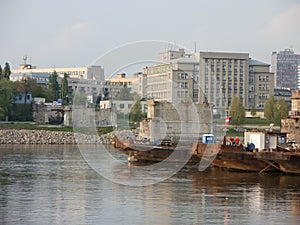 Dismantling of old bridge in Bratislava, Slovakia