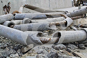 Dismantling of old metal and concrete pipes