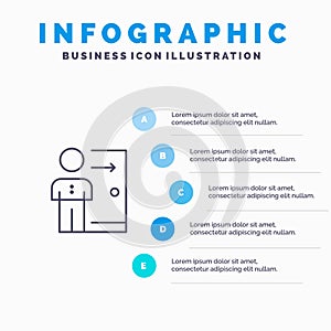 Dismissal, Employee, Exit, Job, Layoff, Person, Personal Line icon with 5 steps presentation infographics Background
