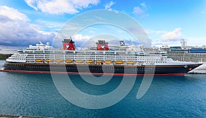 The Disney Magic, a Disney Cruise Line ship, docks in nassau ,