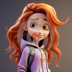 Disney Princess 3d Model With Purple Coat And Backpack