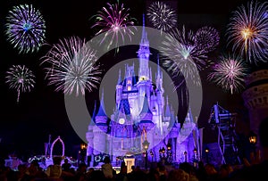 Disney`s Cinderella Castle With Fireworks