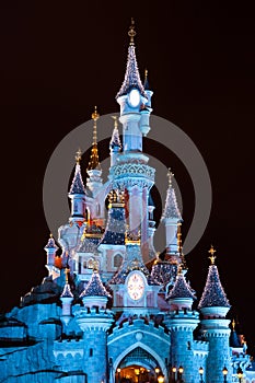 Disneyland Paris Castle during Christmas celebrations at night