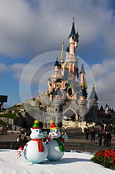 Disneyland Paris Castle with Christmas decorations