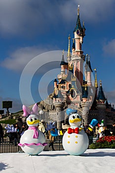 Disneyland Paris castle with Christmas decorations