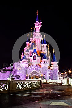 Disneyland Paris Castle illuminated at night