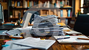 disorganized desk with strewn papers and pens, illustrating the concept of failed desk organization