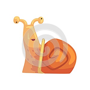 Disoriented funny snail, cute comic mollusk character cartoon vector Illustration