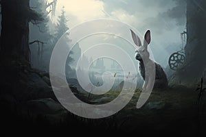 Disoriented Rabbit appearing lost in nature. Generate Ai