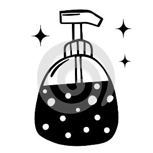 Dispensary for liquid soap vector icon. Isolated illustration of a hygiene product on a white background. Hand-drawn black doodle