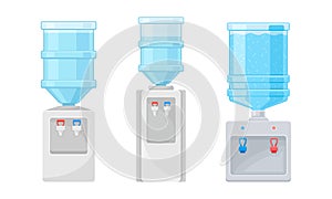 Dispenser or Water Cooler with Drinking Purified Water Vector Set