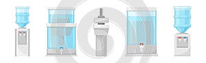 Dispenser or Water Cooler with Filter for Drinking Purified Water Vector Set