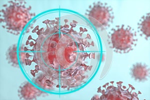Dispersed corona viruses with aiming target, 3d rendering