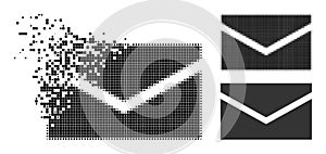 Dispersed Pixelated Mail Icon with Halftone Version