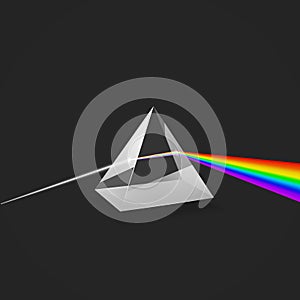 Dispersion. Colorful spectrum of light. Glass prism and beam of light. Science experiment with light. Vector illustration