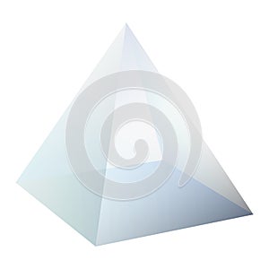Dispersion light prism. Glass triangular pyramid for optical light dispersion effect. Refraction of the white light into