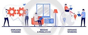 Displaced workers, become a freelancer, distance working concept with tiny people. Unemployment and remote job opportunities