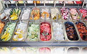 Display of assorted ice creams