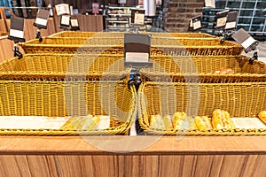 Display of a bakery there is a wide variety of baked goods to offer. Variety of baked products at a supermarket