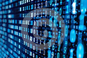 Display of binary numbers on monitor. visualizing complex computations or algorithms in action. Neural network ai
