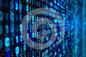 Display of binary numbers on monitor. visualizing complex computations or algorithms in action. Neural network ai