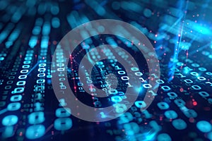 Display of binary numbers on monitor. visualizing complex computations or algorithms in action. Neural network ai