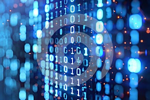 Display of binary numbers on monitor. visualizing complex computations or algorithms in action. Neural network ai