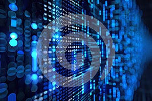 Display of binary numbers on monitor. visualizing complex computations or algorithms in action. Neural network ai